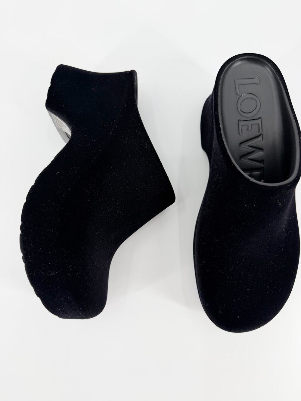 Loewe Terra 90mm Velvet Mule Clogs Black Flatform Platform Slide Shoes 38
